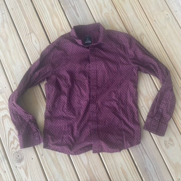 PrAna Button Down Dress Shirt Maroon gold red Medium - Picture 1 of 8